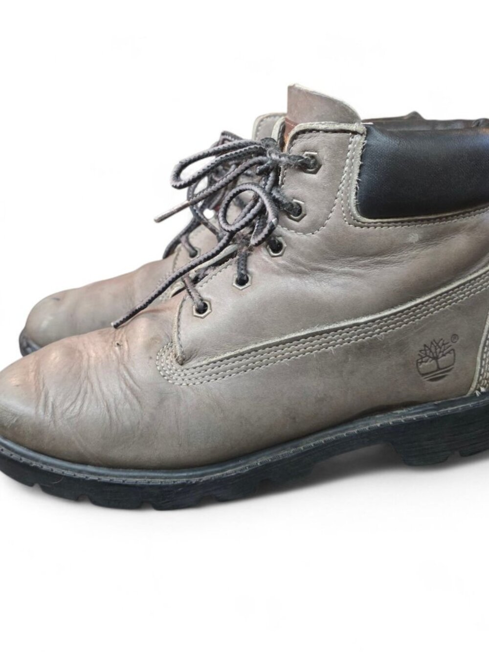 Timberland Leather Ankle Boots Size 5M Gray Lace-Up Lug Sole Vintage 5256 Read